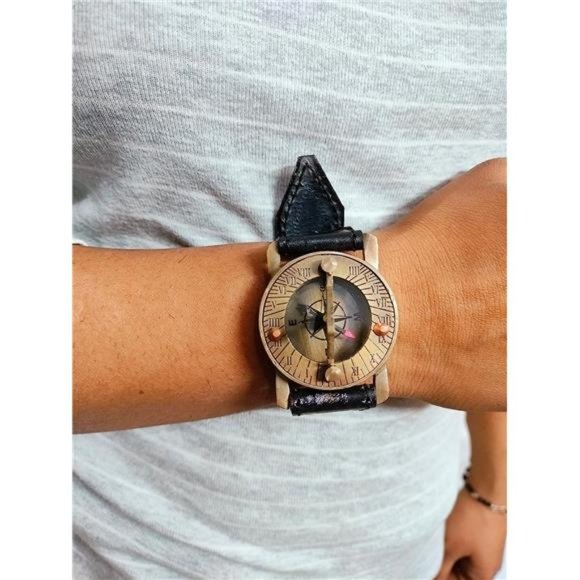 Vintage Antique Sundial Compass with Leather Band Retro Watch Compass Nautical - Picture 2 of 6
